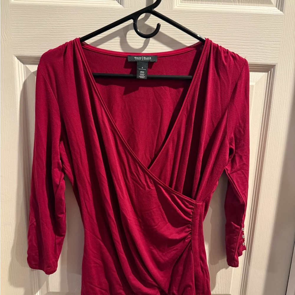 White House Black Market Rich Red Surplice Top